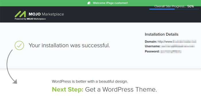 Install WordPress successful